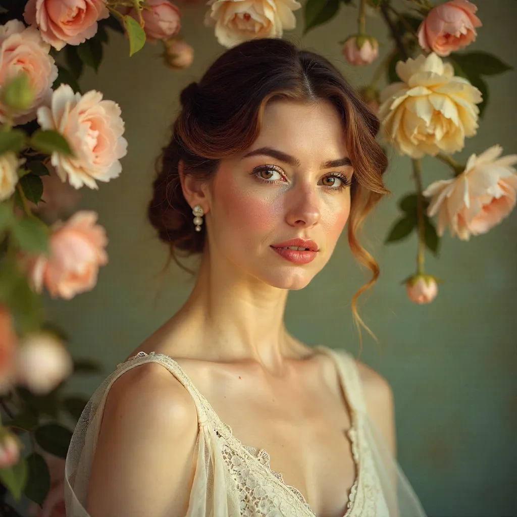 Elegant Vintage Floral Portrait of a Woman