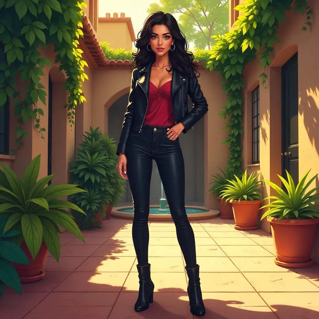 Confident Latina in a Golden Courtyard