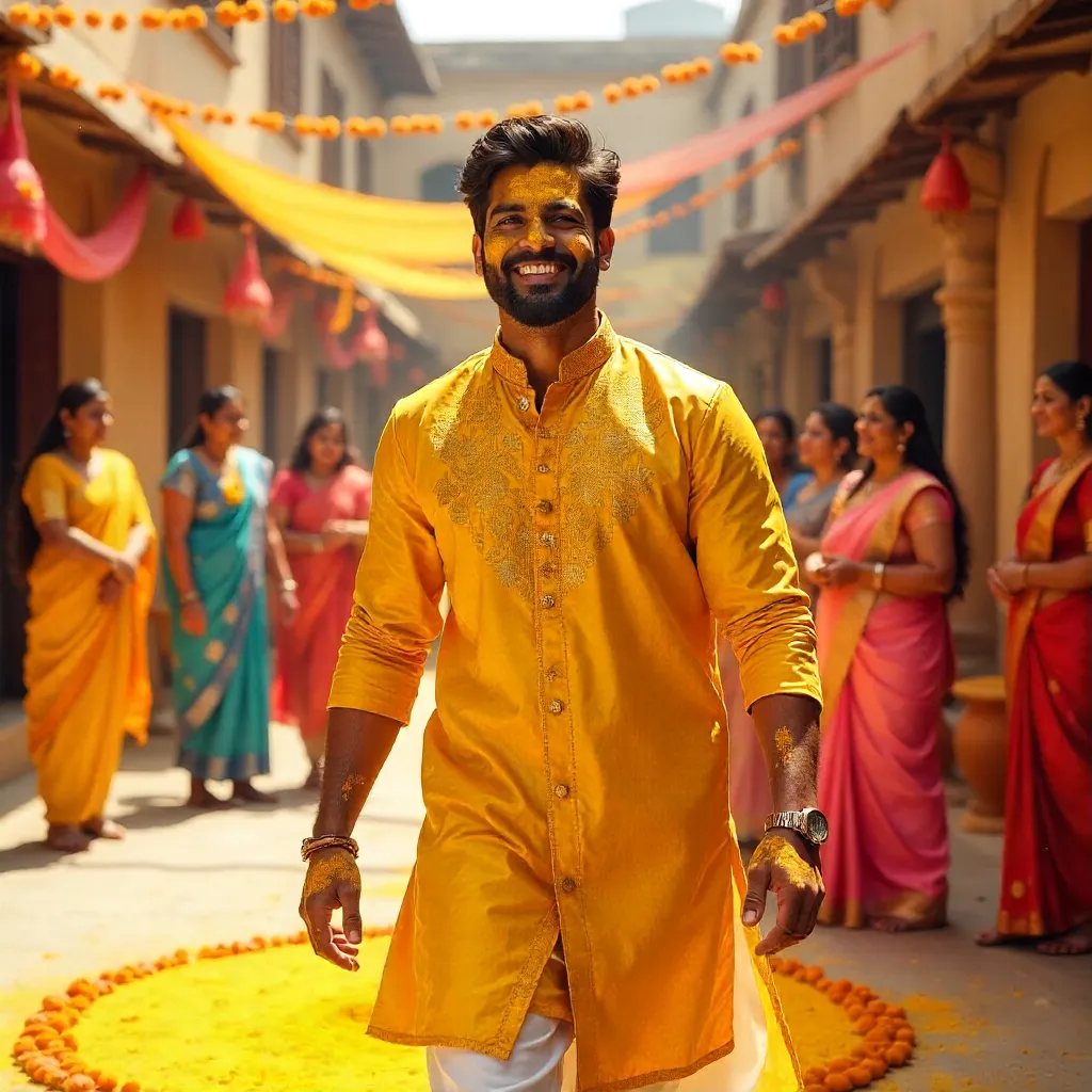 Joyful Haldi Ceremony: Man in Traditional Attire