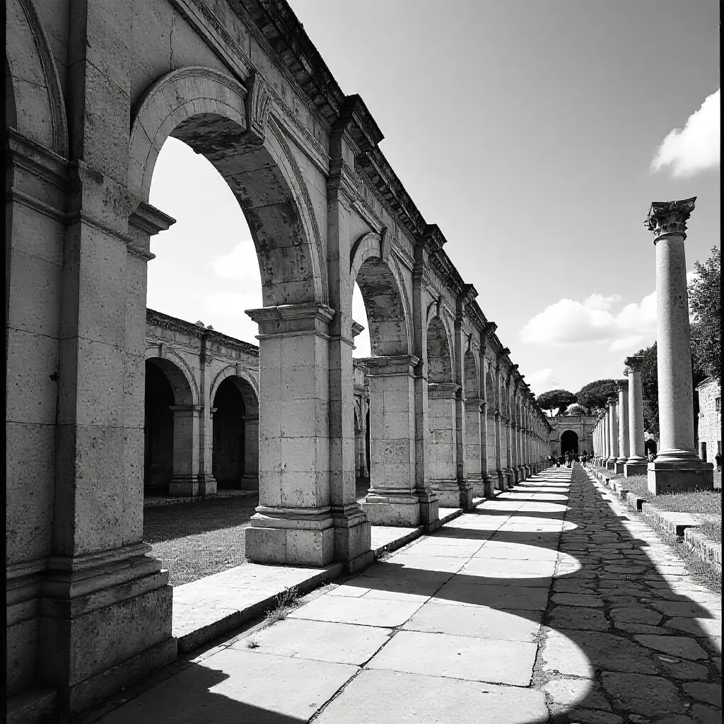 Monochrome Arches and Column: Roman Ruins