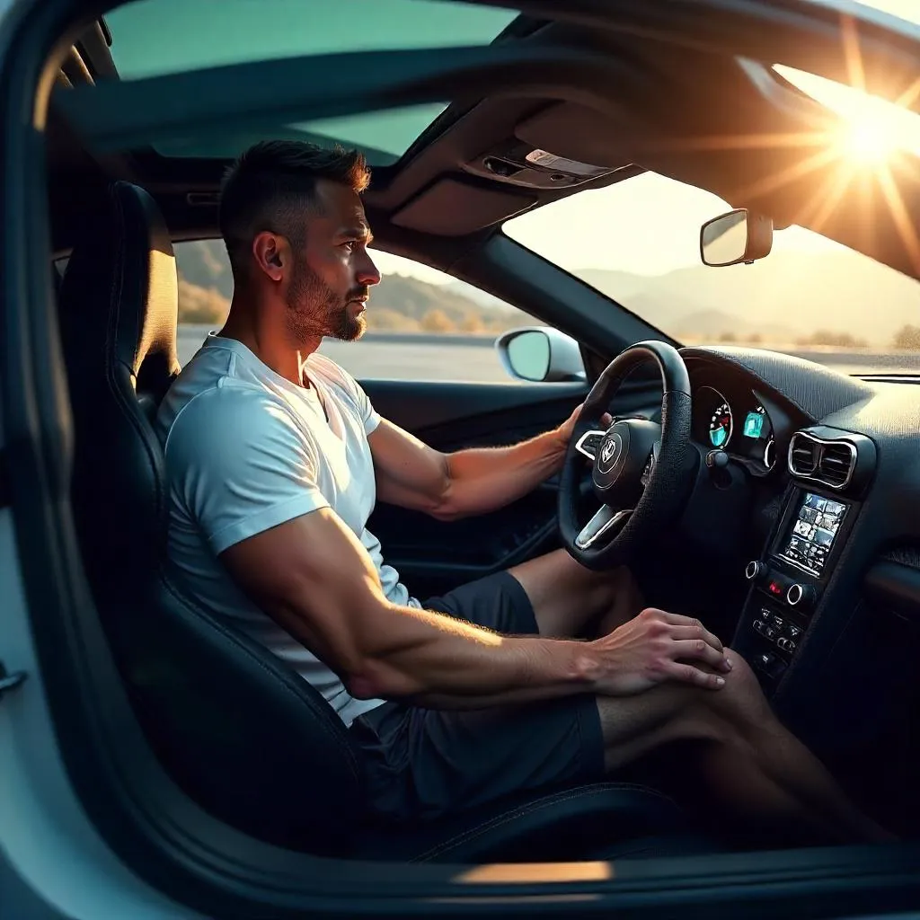 Athletic White Man in a Sleek Sports Car — Digital Art