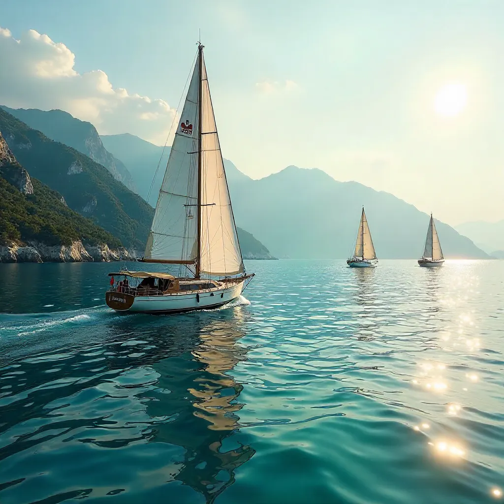 Sailboats on İzmir's Aegean with Majestic Mountains