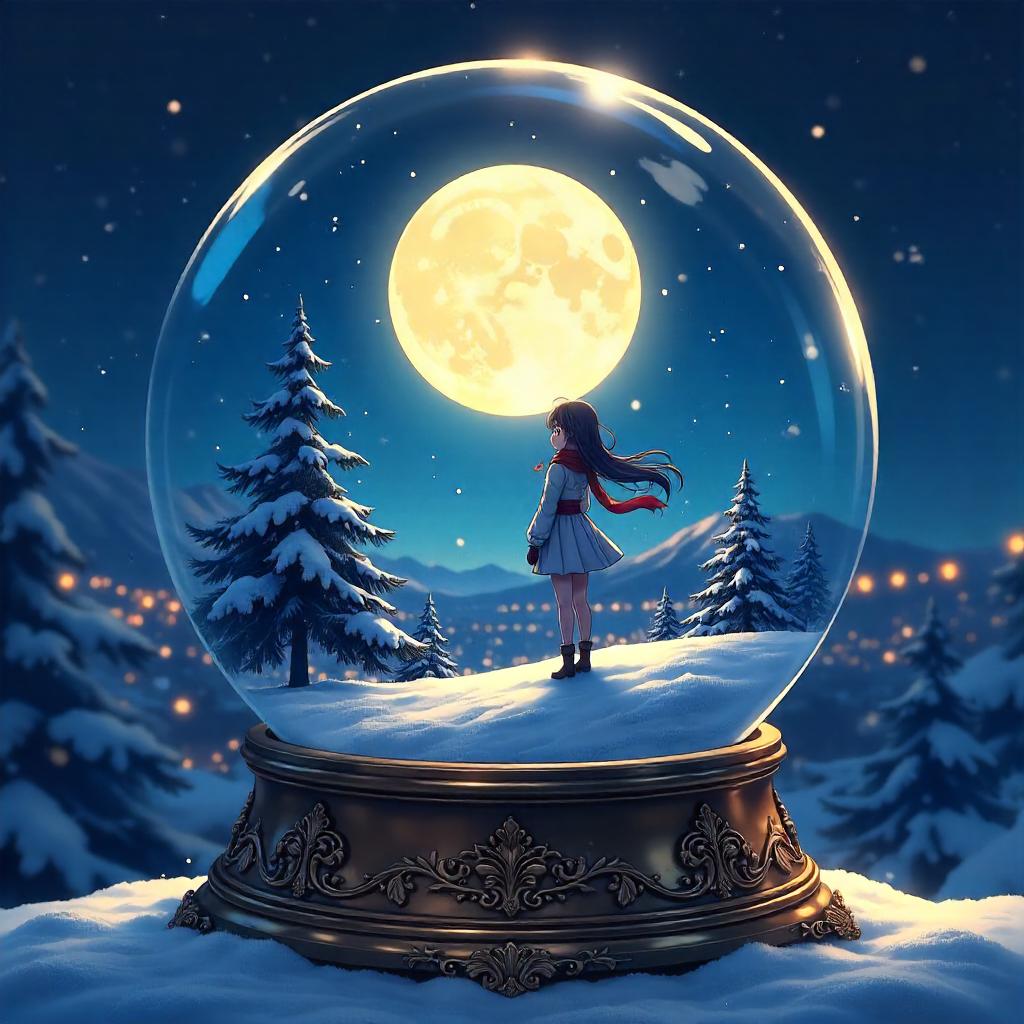 Moonlit Anime Snow Globe Dreamscape