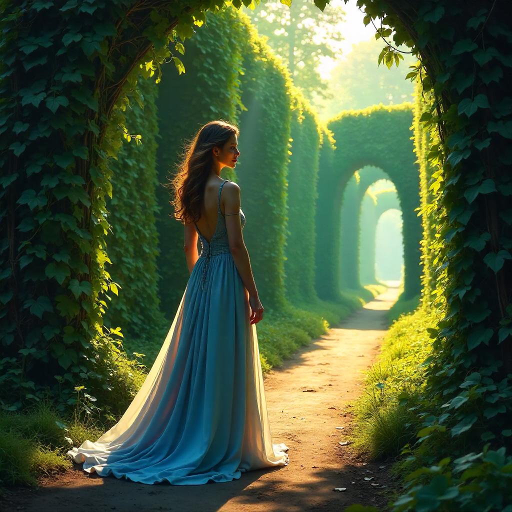 Beautiful Woman in a Hedge Maze – Concept Art