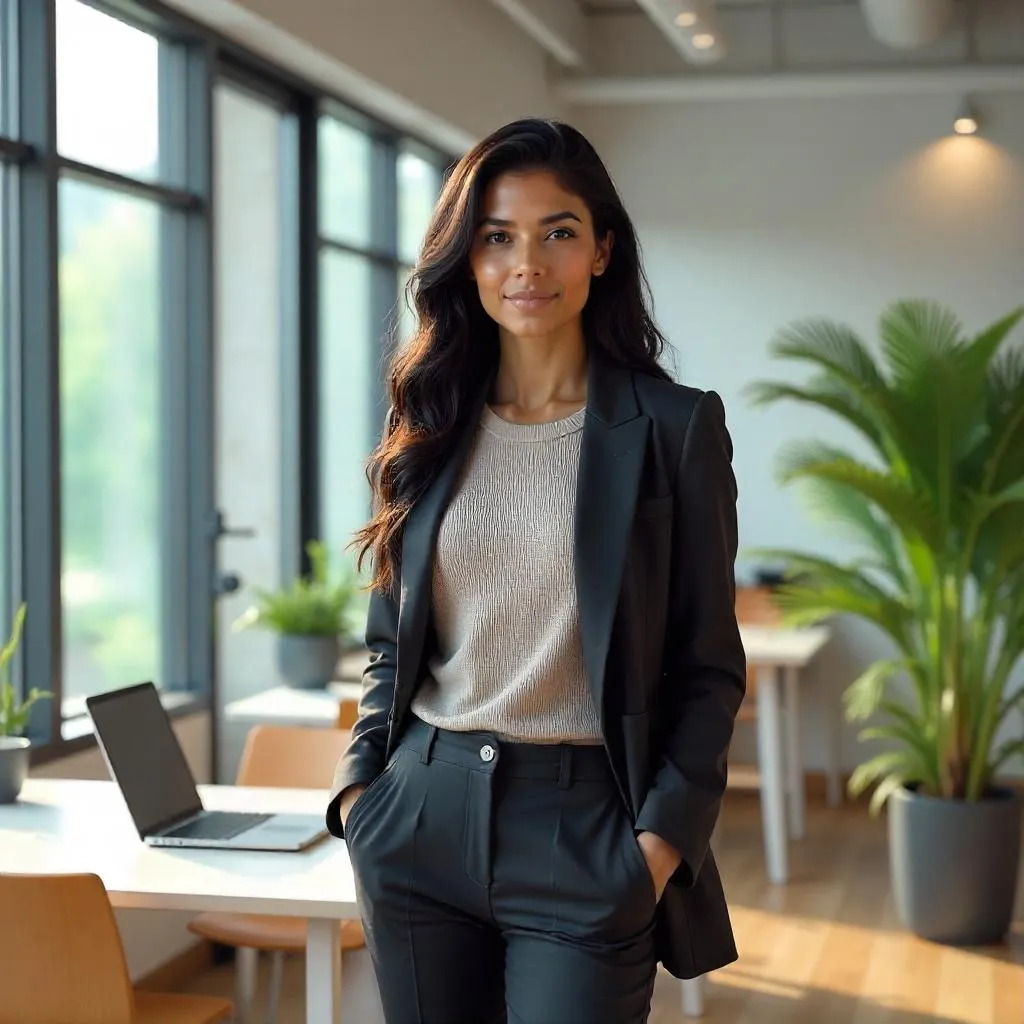 3D Render: Young Latina Woman in a Coworking Space