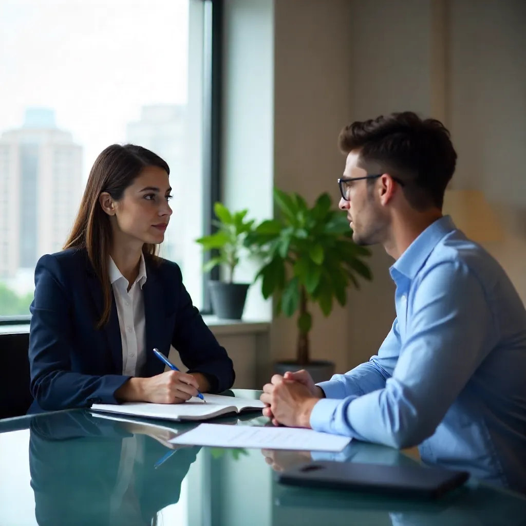 Modern Office Interview Scene: Woman Interviewing Man