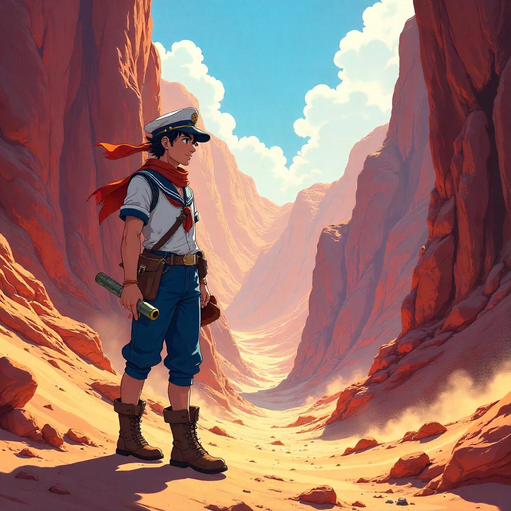Anime Sailor in a Canyon Adventure
