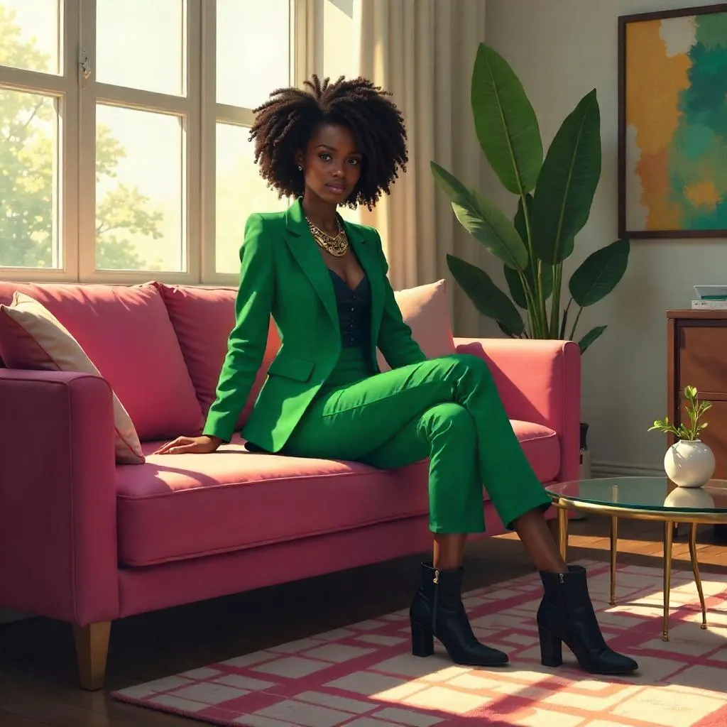 Styled Black Girl in a Bright Living Room