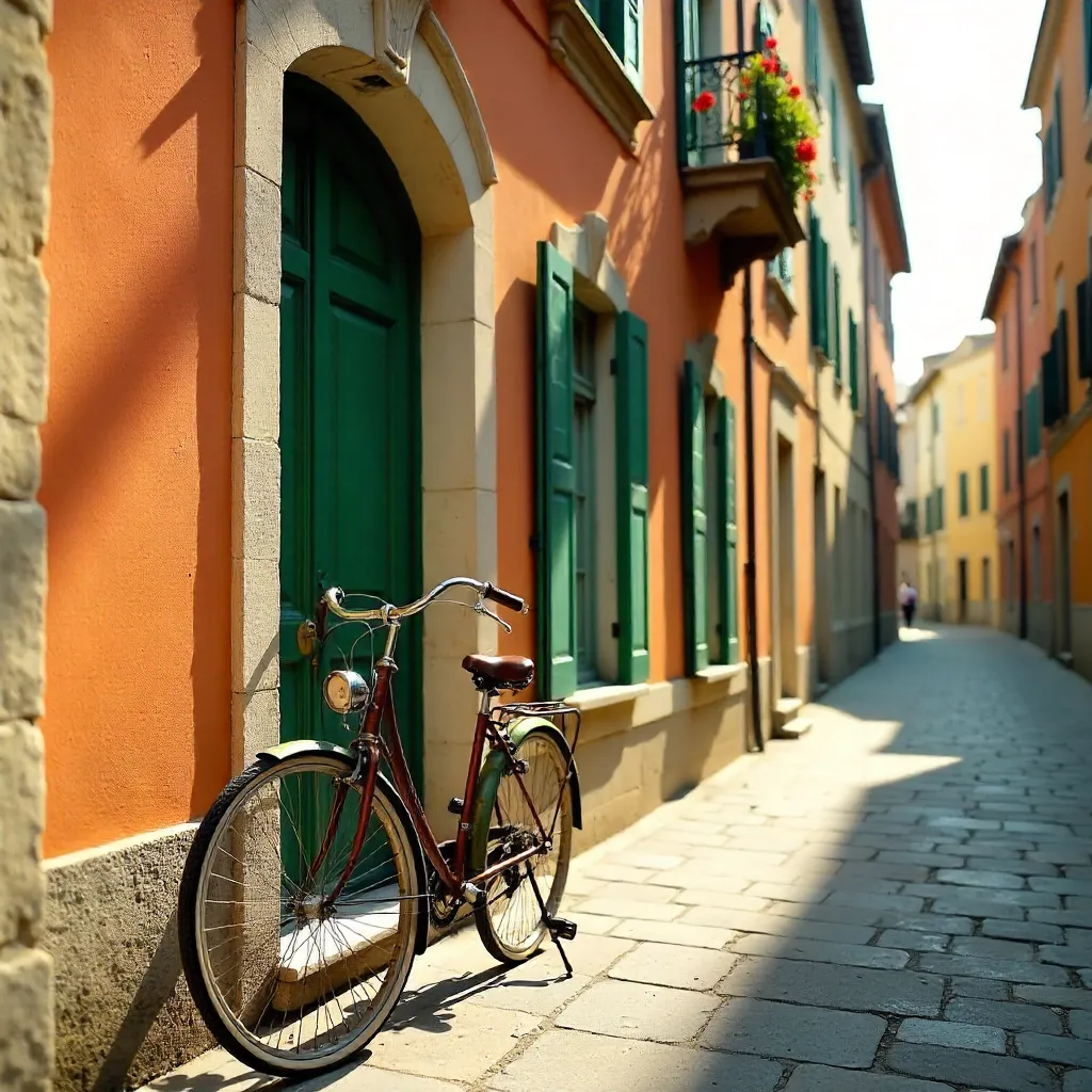 Orange Facade with Vintage Bicycle in European Street
