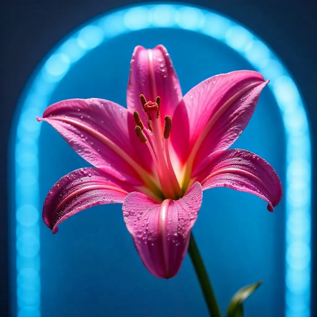 Close-Up Pink Lily Against Bright Blue Arch