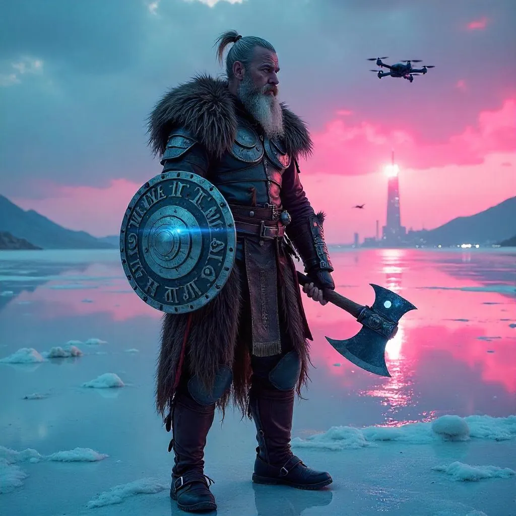 Viking Cyberpunk on a Salt Flat