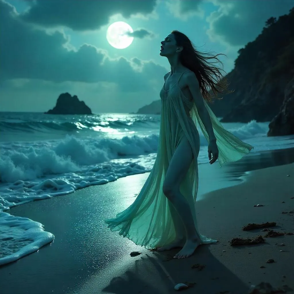 Moonlit Banshee on the Desolate Beach