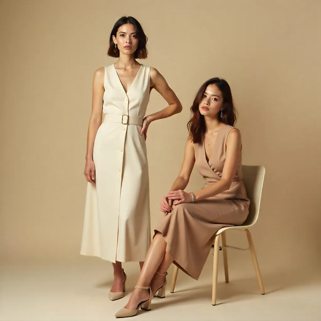 Minimalist Beige Elegance: Two Fashionable Women