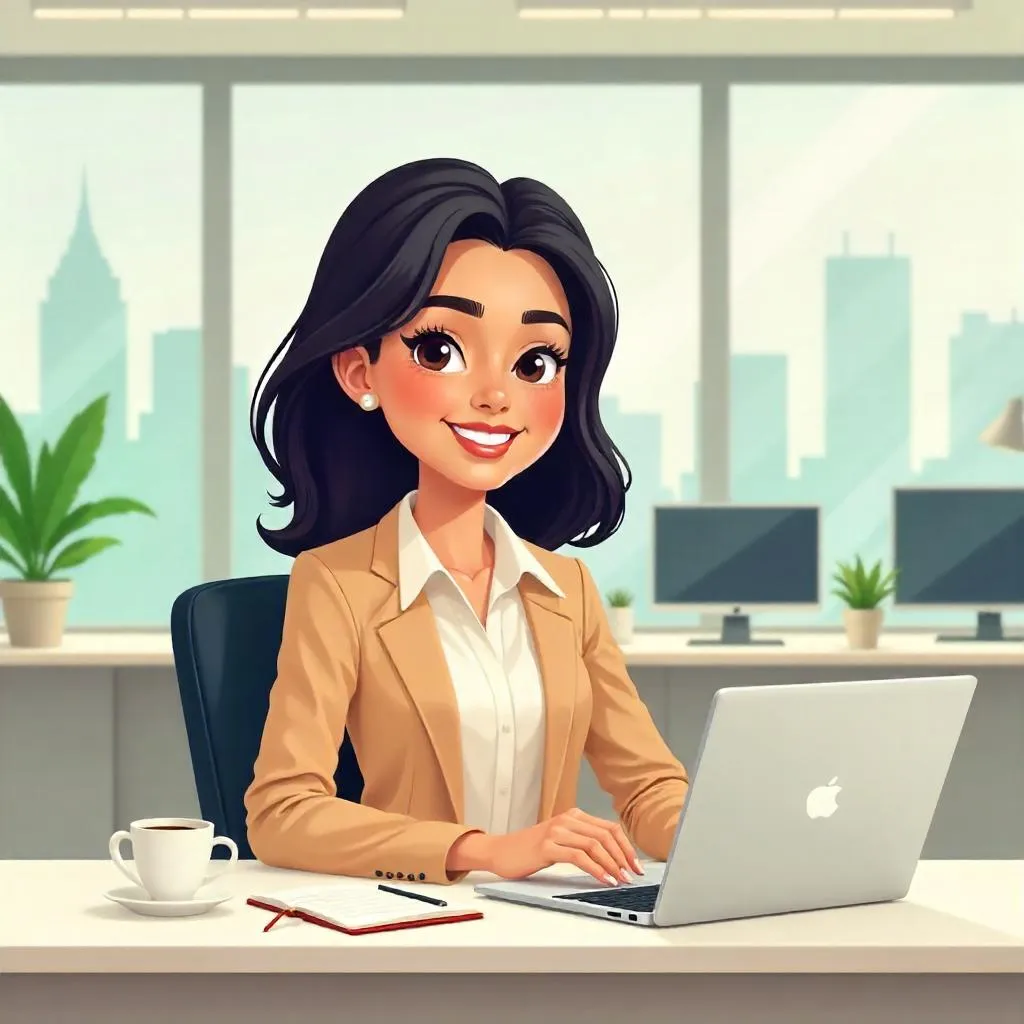 Cartoon Middle Eastern Woman in a Modern Workspace