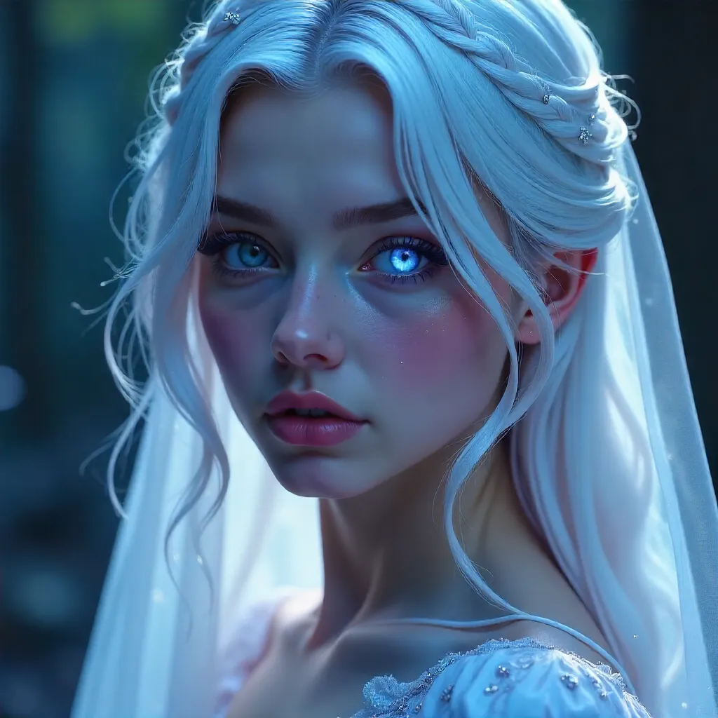 Enchanted Veiled Portrait of a White-Haired Muse