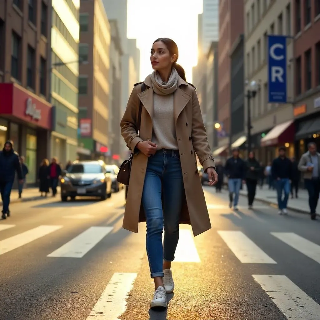 Photorealistic Downtown Street Portrait of a Young Middle Eastern Woman
