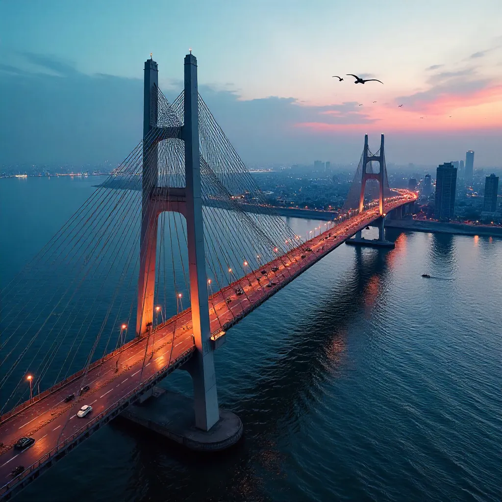 Bandra-Worli Sea Link at Dusk Over Arabian Sea