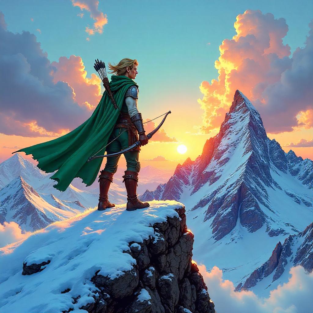 Elven Sentinel on a Snow-Capped Mountain Peak (Comic)