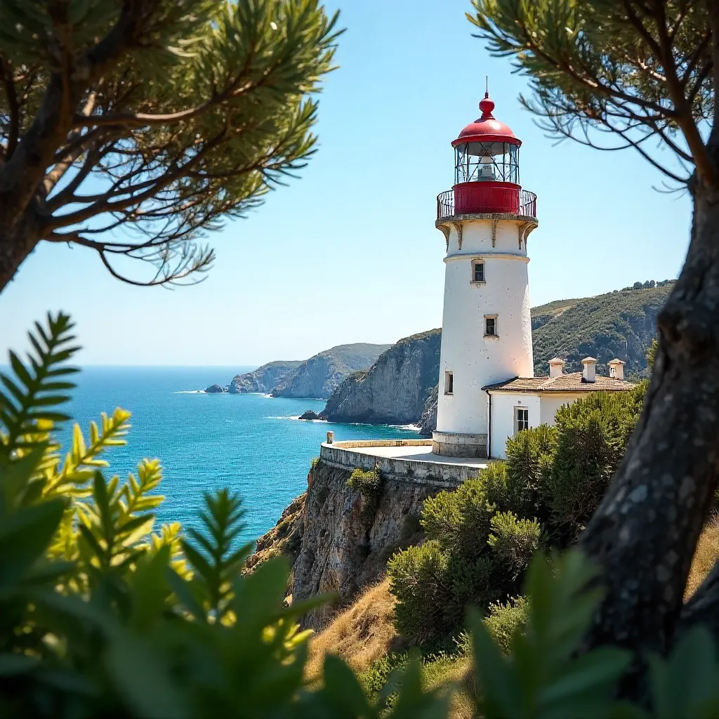 Lighthouse Peeking Through Portuguese Foliage