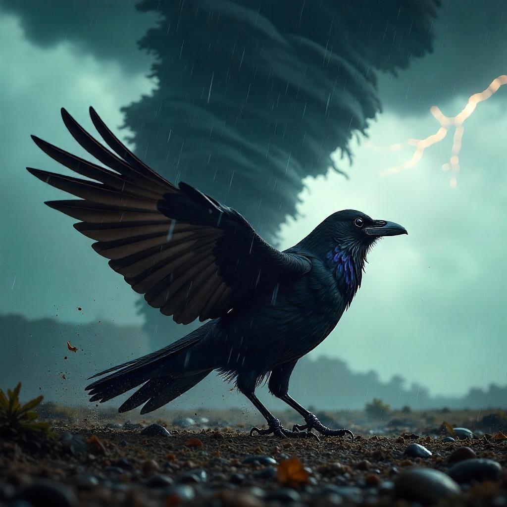 Photorealistic Raven in a Tornado