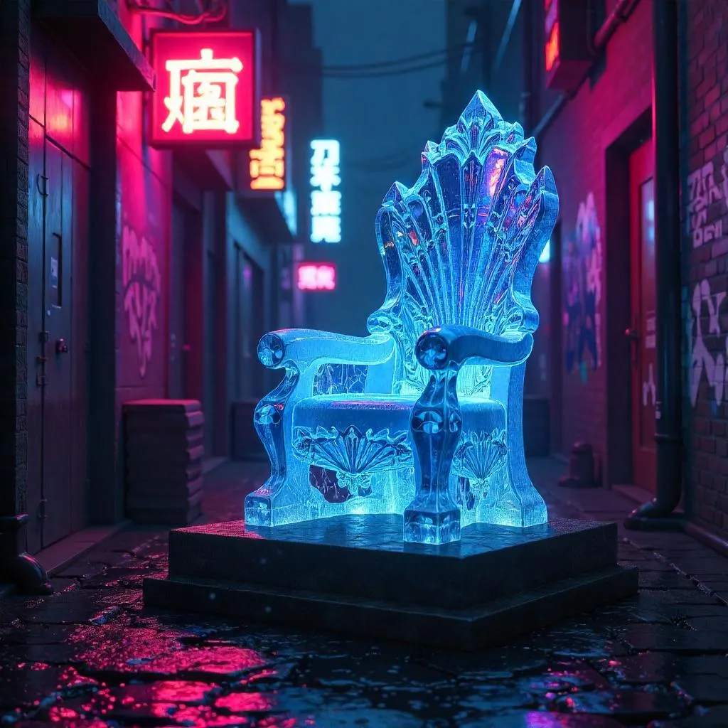 Neon Alley Crystal Throne 3D Render