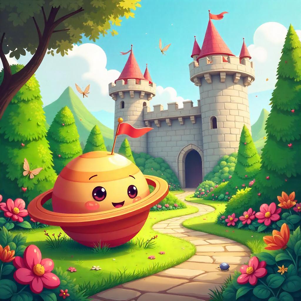 Planet in the Castle Gardens: A Cartoon Scene