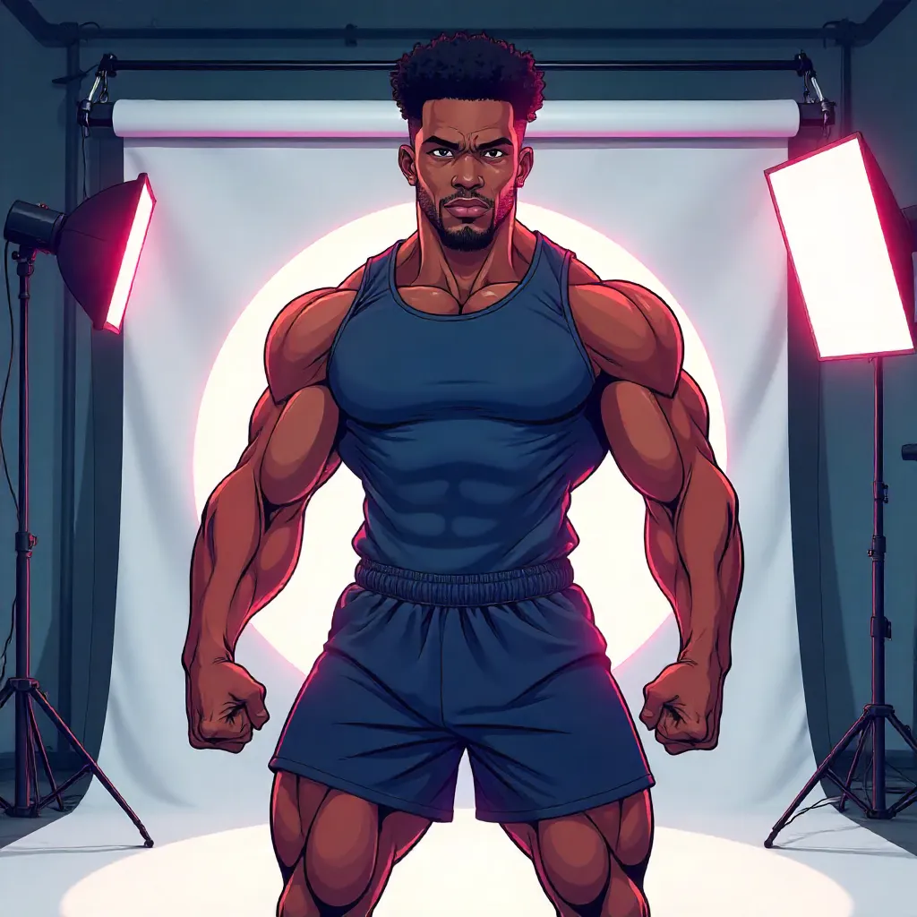 Athletic Black Man in an Anime Studio