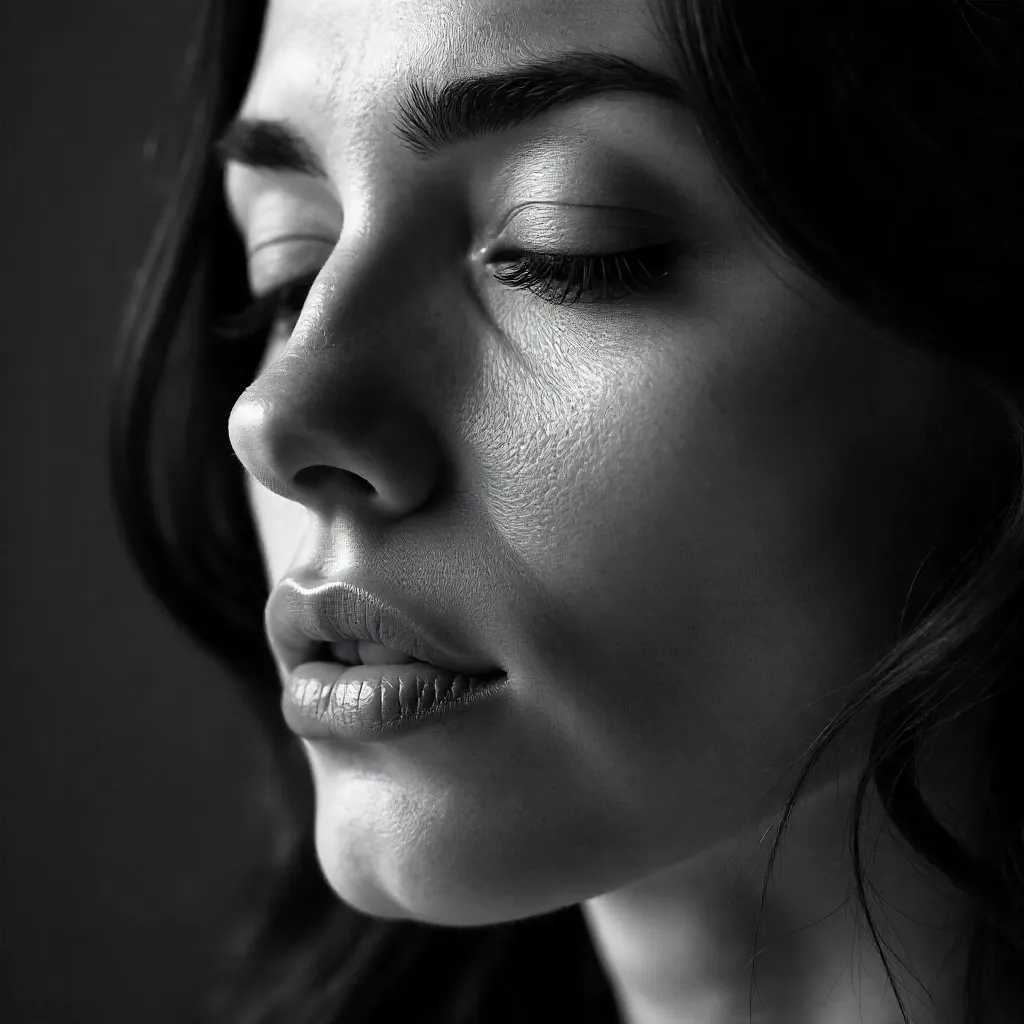 Emotive Black-and-White Portrait with Closed Eyes