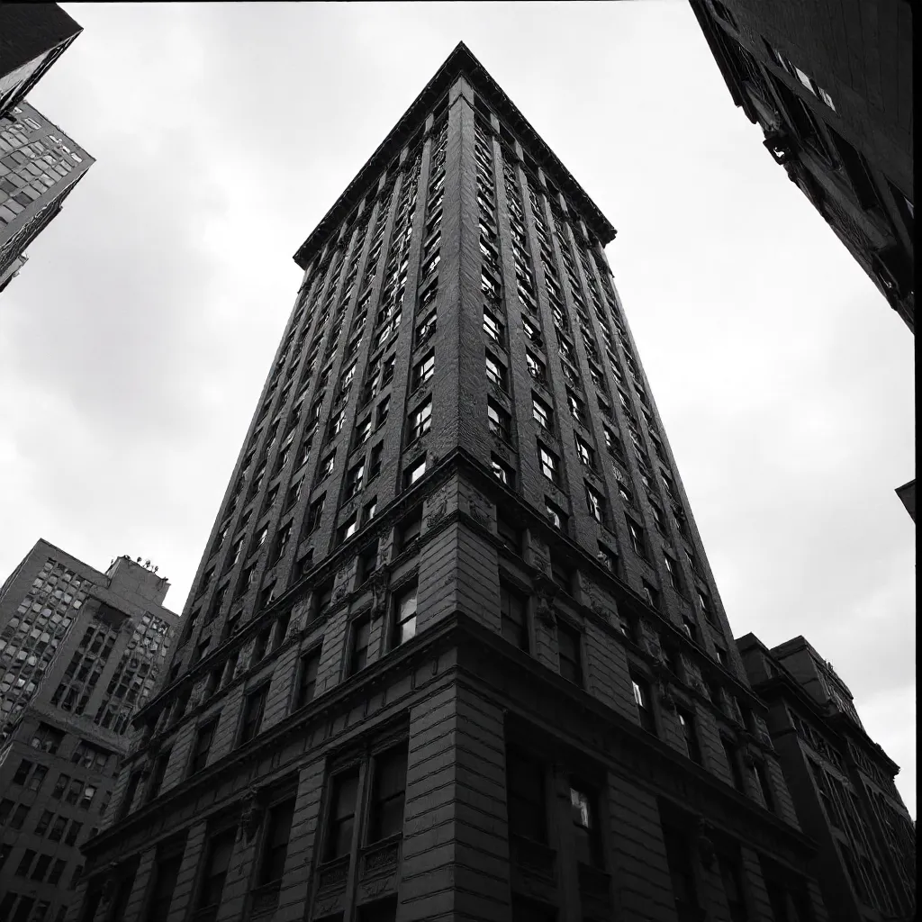 Monochrome Chicago Skyscraper Under Moody Clouds