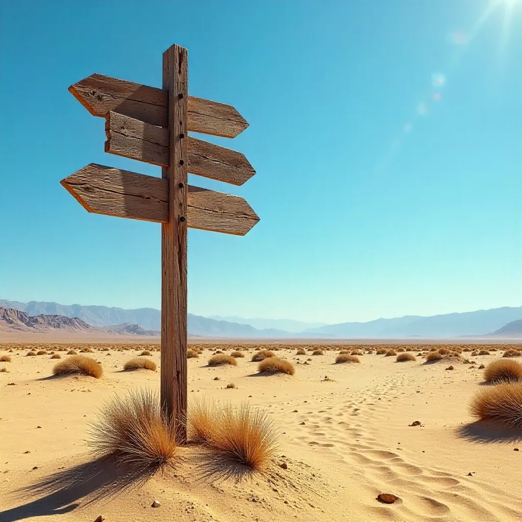 Silent Desert Signpost Under a Clear Blue Sky