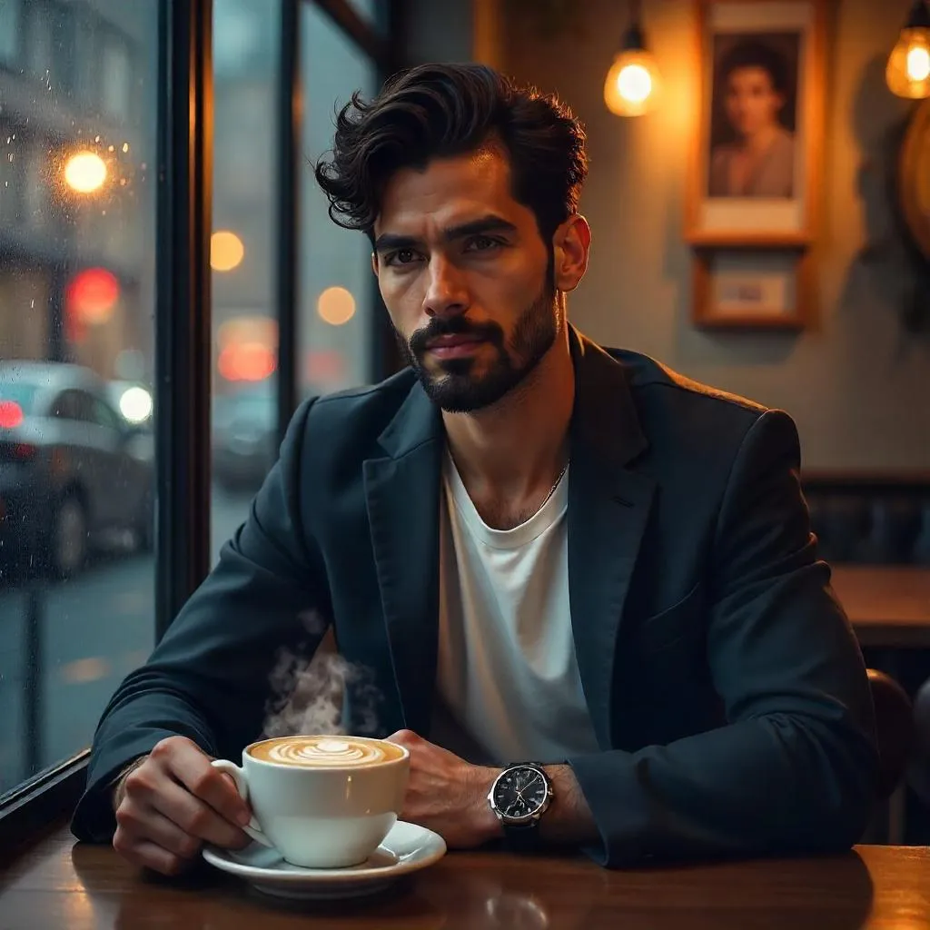 Latino Handsome Man in a Coffee Shop
