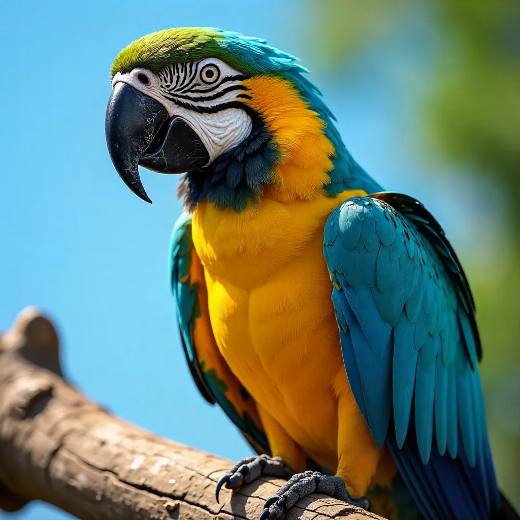 Close-Up Blue-and-Yellow Macaw on Wood