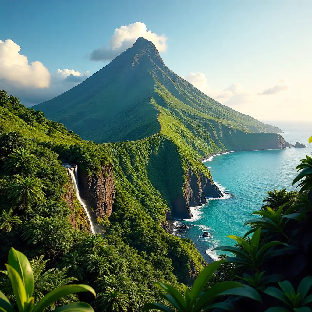 Pointed Peak Over Lush Slopes of La Réunion