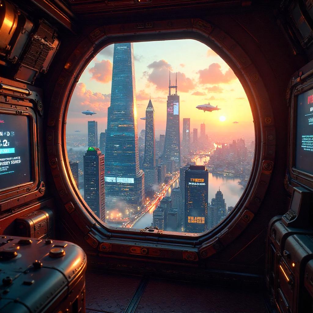 Skyward City Neon Airship Overlook