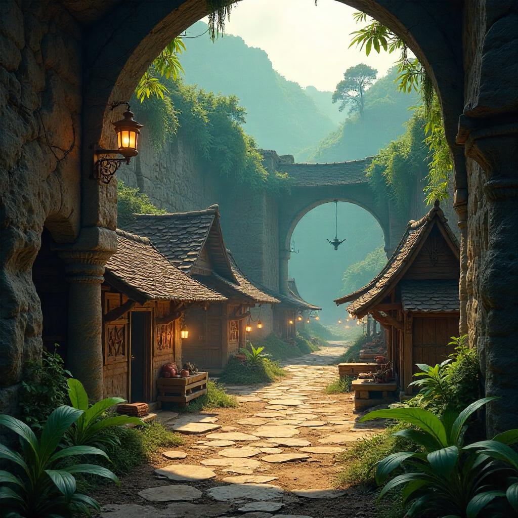Village Within Temple Ruins: a 3D Render
