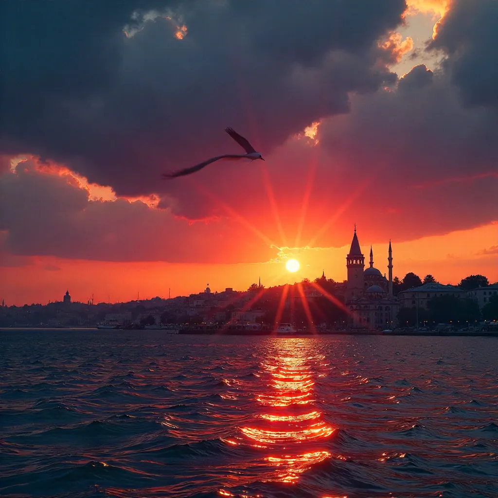 Galata Tower Silhouette at Sunset over the Golden Horn