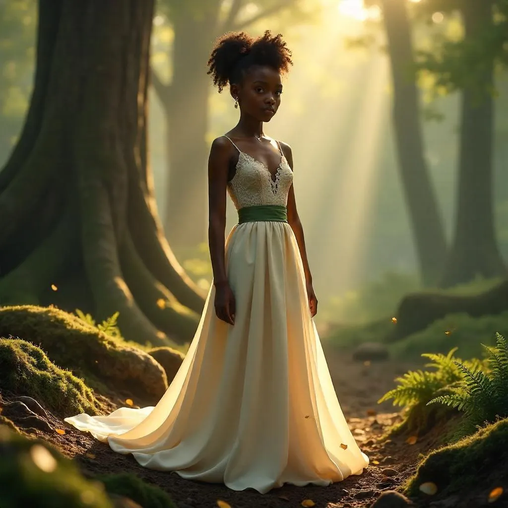 Elegant Black Girl in a Sunlit Forest