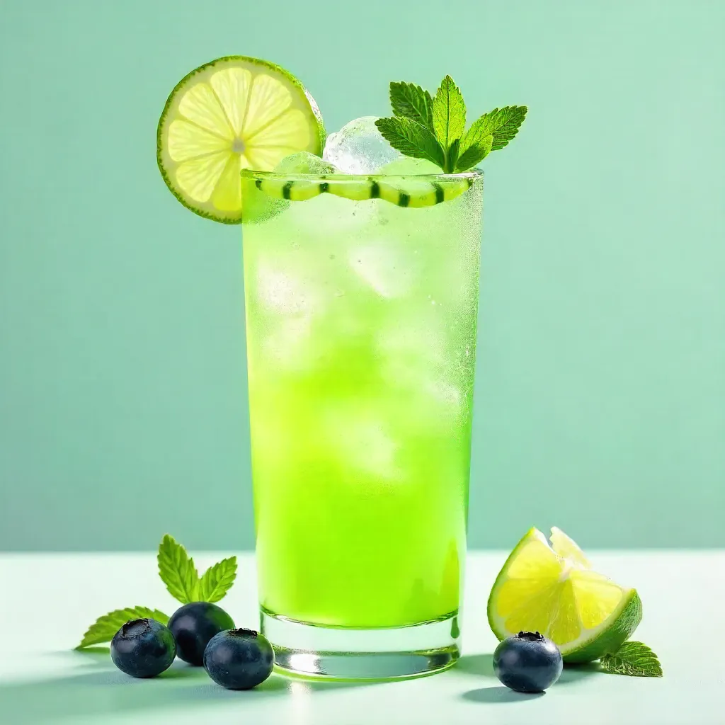 Lime Cocktail with Blueberry-Cucumber Garnish