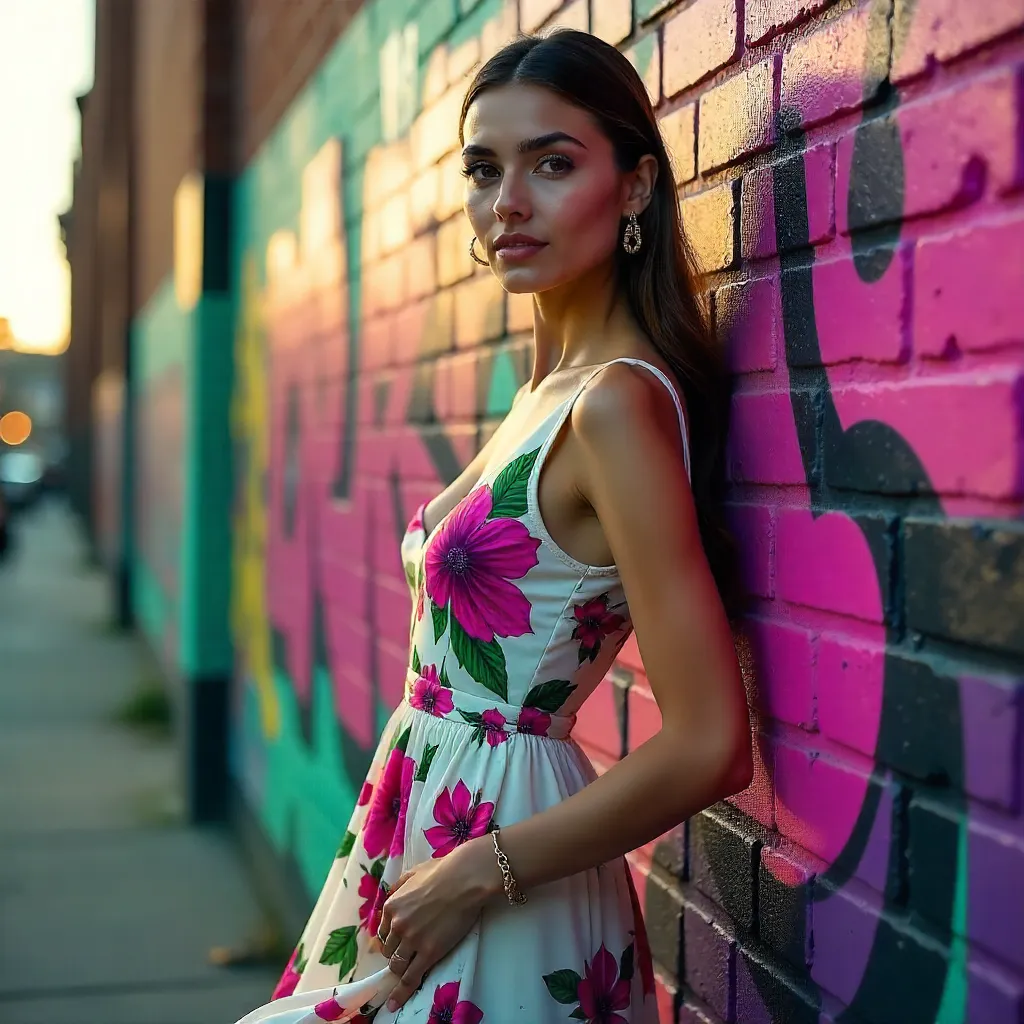 Confident Floral Elegance by Graffiti Wall