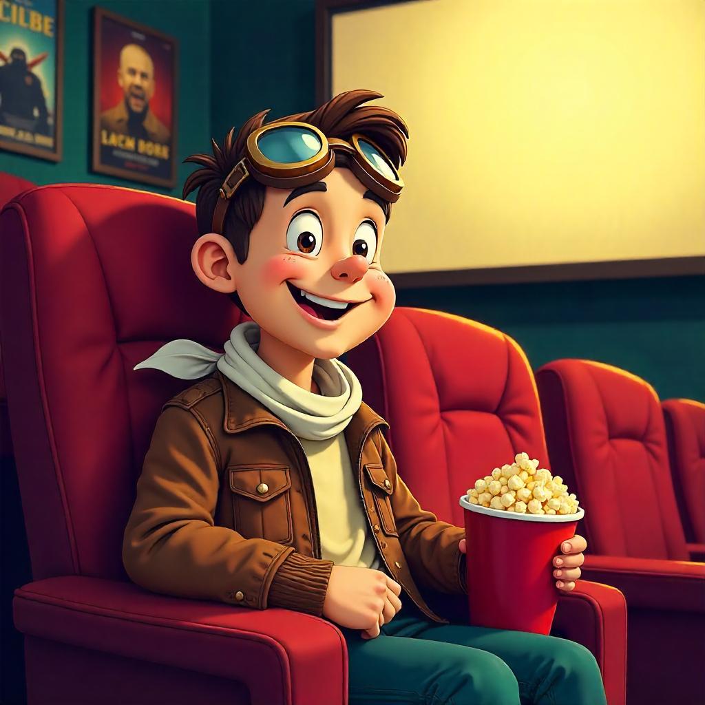 Cartoon Pilot in a Movie Theater