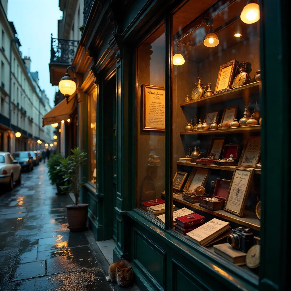 Quaint Parisian Antique Window of Vintage Treasures