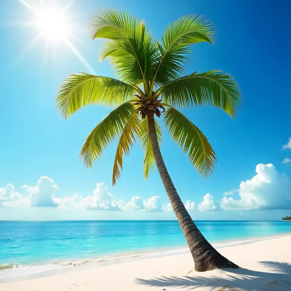 Lone Palm Tree Under a Bright Tropical Sky