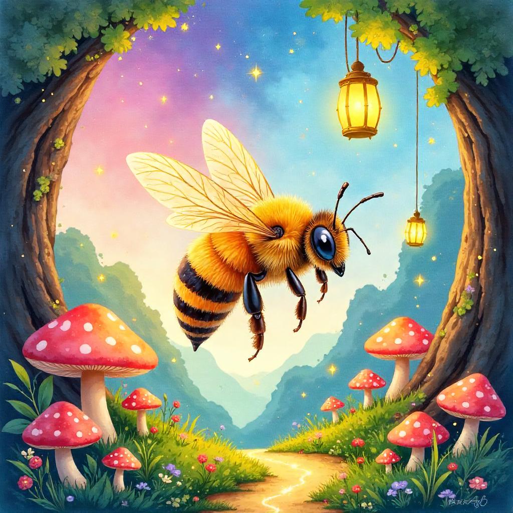Watercolor Bee in a Magical Realm