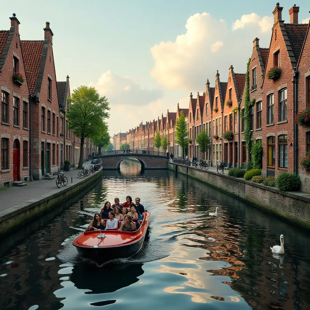 Bruges Canal Tour: Tourists Passing Medieval Facades