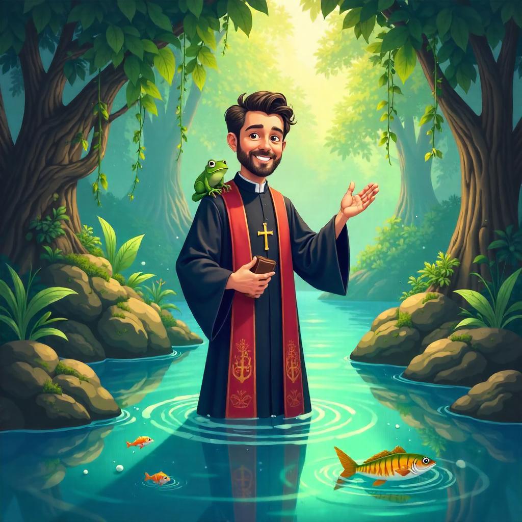 Cartoon Priest in a Hidden Lagoon