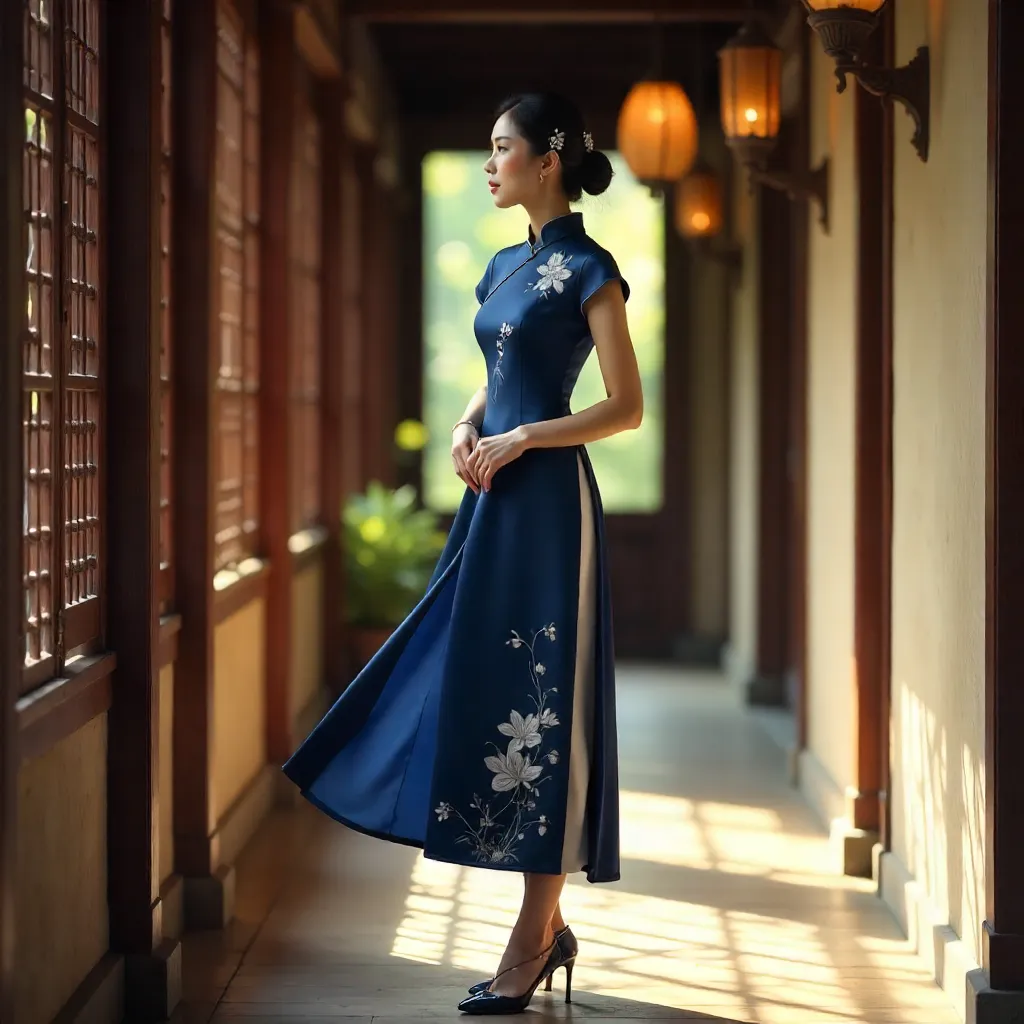 Graceful Ao Dai in a Hanoi Corridor