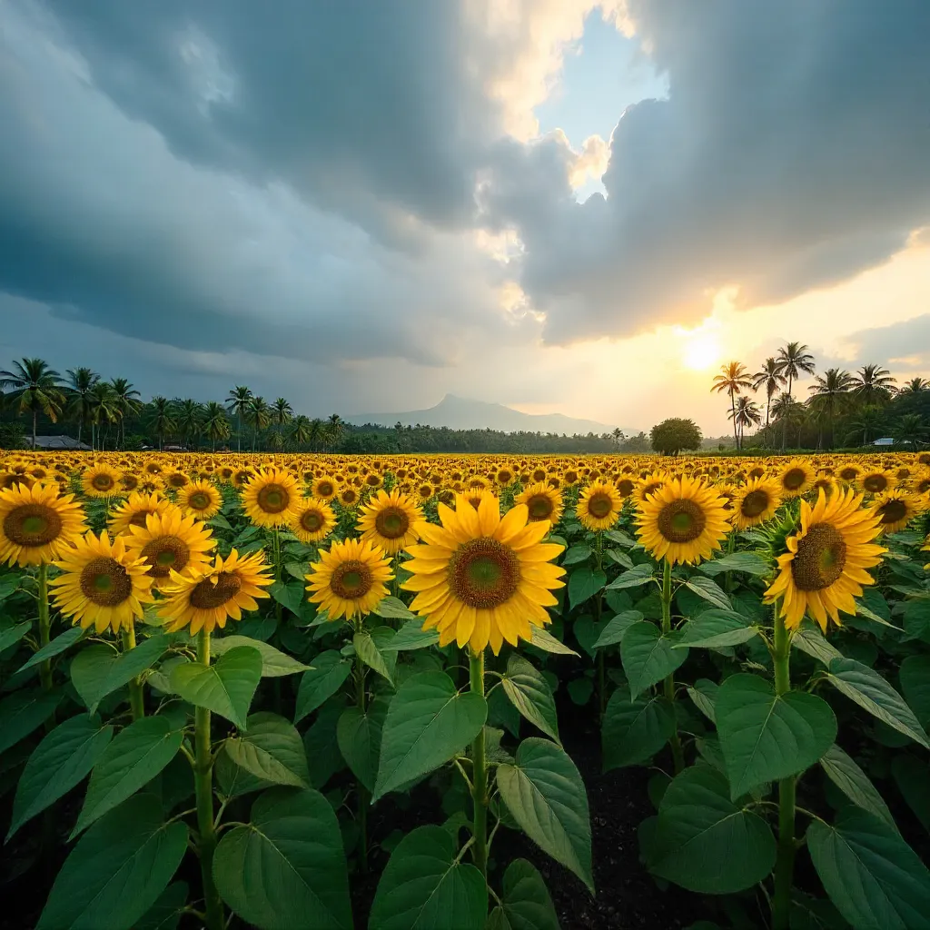 Sunflowers under Bali's Cloudy Sky