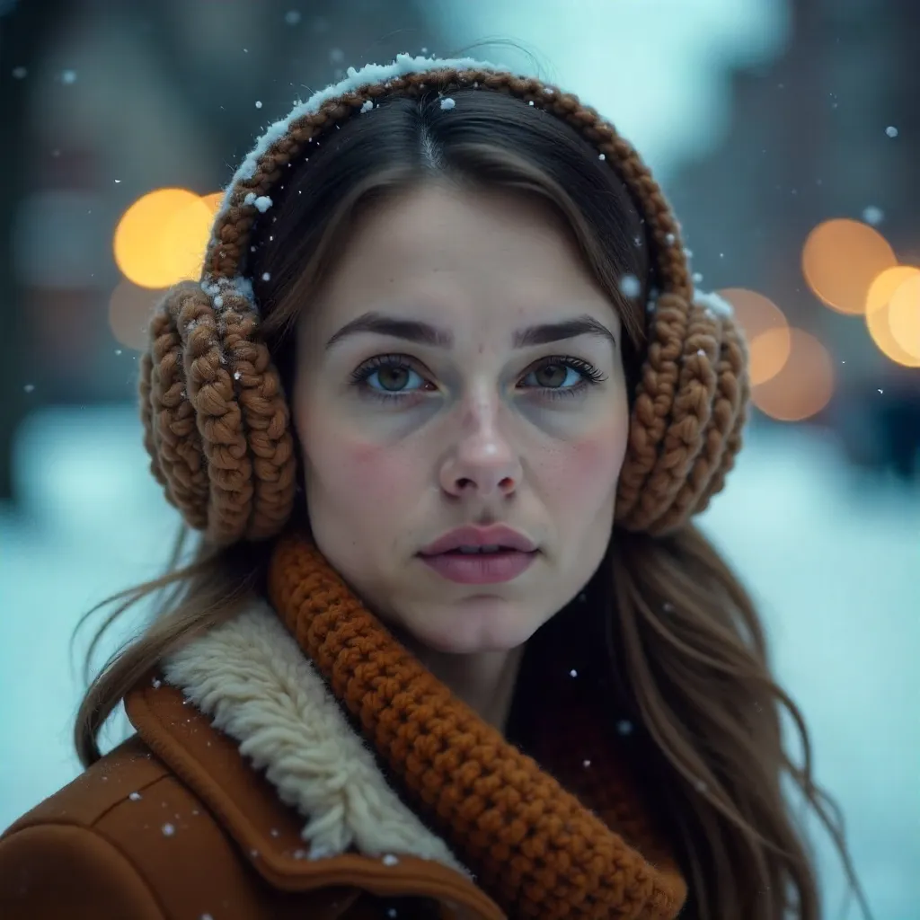 Motion-Blurred Portrait with Yarn Earmuffs