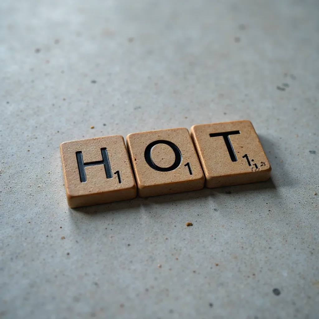 Minimalist Scrabble: HOT on Gray Textured Surface