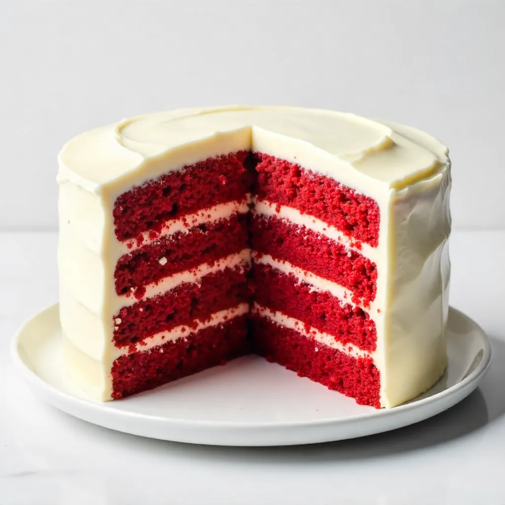 Red Velvet Cake with Slice on White Background